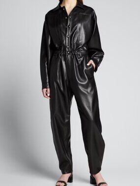 $510 AGOLDE 80s Jumpsuit Black Vegan Leather Size S New